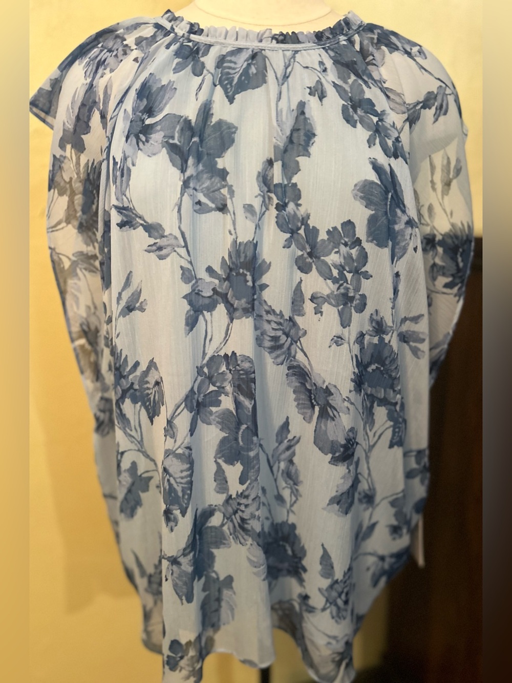 Calvin Klein Light Blue Floral Peasant Blouse